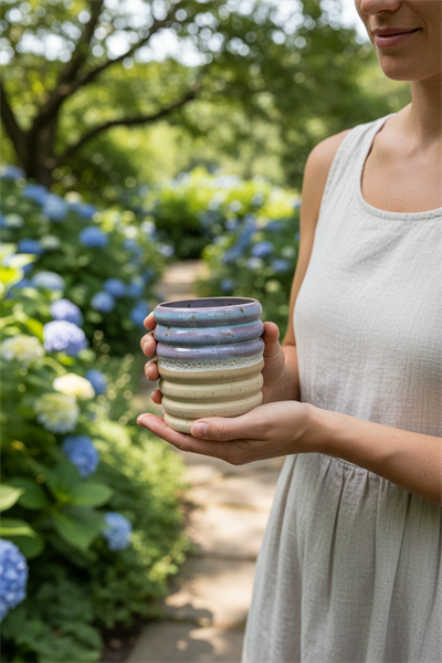 Stoneware Pembe-Mavi Bardak