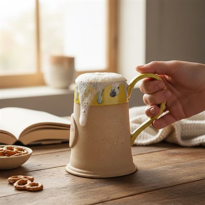 Stoneware Sarı Bira Bardağı