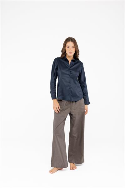Tencel Slim Fit Kadın Lacivert Gömlek