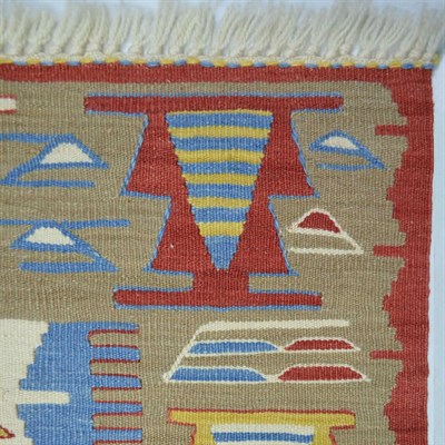 Uşak Yünden El Dokuma Yeşil, Mavi ve Kırmızı Renk Kilim 90x120 cm