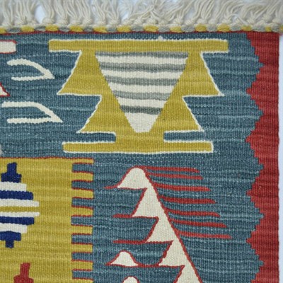 Uşak Yünden El Dokuma Yeşil, Sarı ve Bordo Renk Kilim 120x180 cm