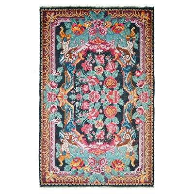 Vintage Karabağ El Dokuma Kilim, Çok Renkli Çiçek Desenli 215x340 cm