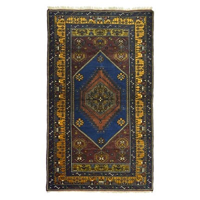 Vintage Yahyalı El Dokuma Halısı, Köy Evi Motifli 125x215 cm
