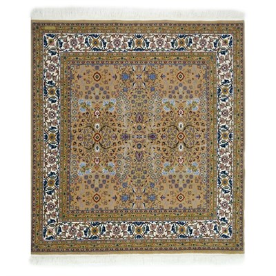 Yedi Dağın Çiçeği Desenli El Dokuma Deve Tüyü Rengi Kare Hereke Halısı 176x176 cm