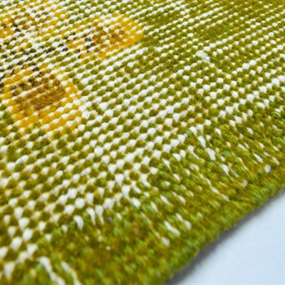 Yeşil ve Sarı Renk Çiçek Desenli Vintage Isparta Halısı 120x215 cm