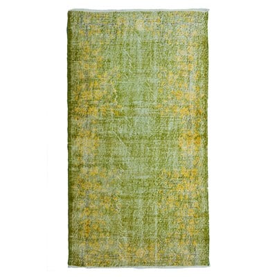 Yeşil ve Sarı Renk Çiçek Desenli Vintage Isparta Halısı 120x215 cm