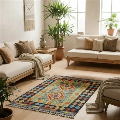Yünden El Dokuma Afgan Kilim 100x150 cm