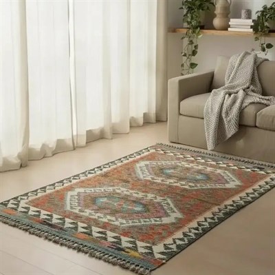 Yünden El Dokuma Afgan Kilim 100x150 cm