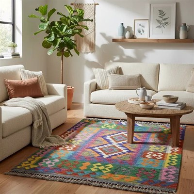 Yünden El Dokuma Afgan Kilim 105x150 cm