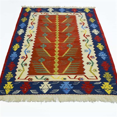 Yünden El Dokuma Uşak Kök İnce Kilim 120x180 cm