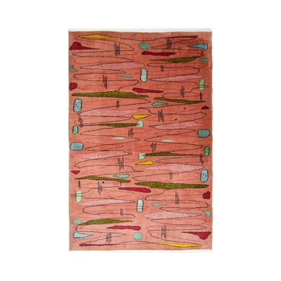Zeki Müren Tasarımı Pembe Renk ve Geometrik Desenli Isparta Halısı 123x211 cm