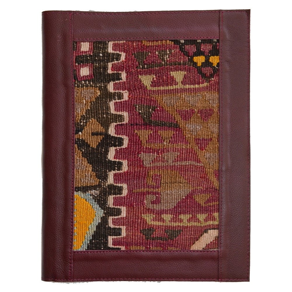 Antika Kilim Detaylı A4 Boyutunda Bordo Renk Deri Organizer