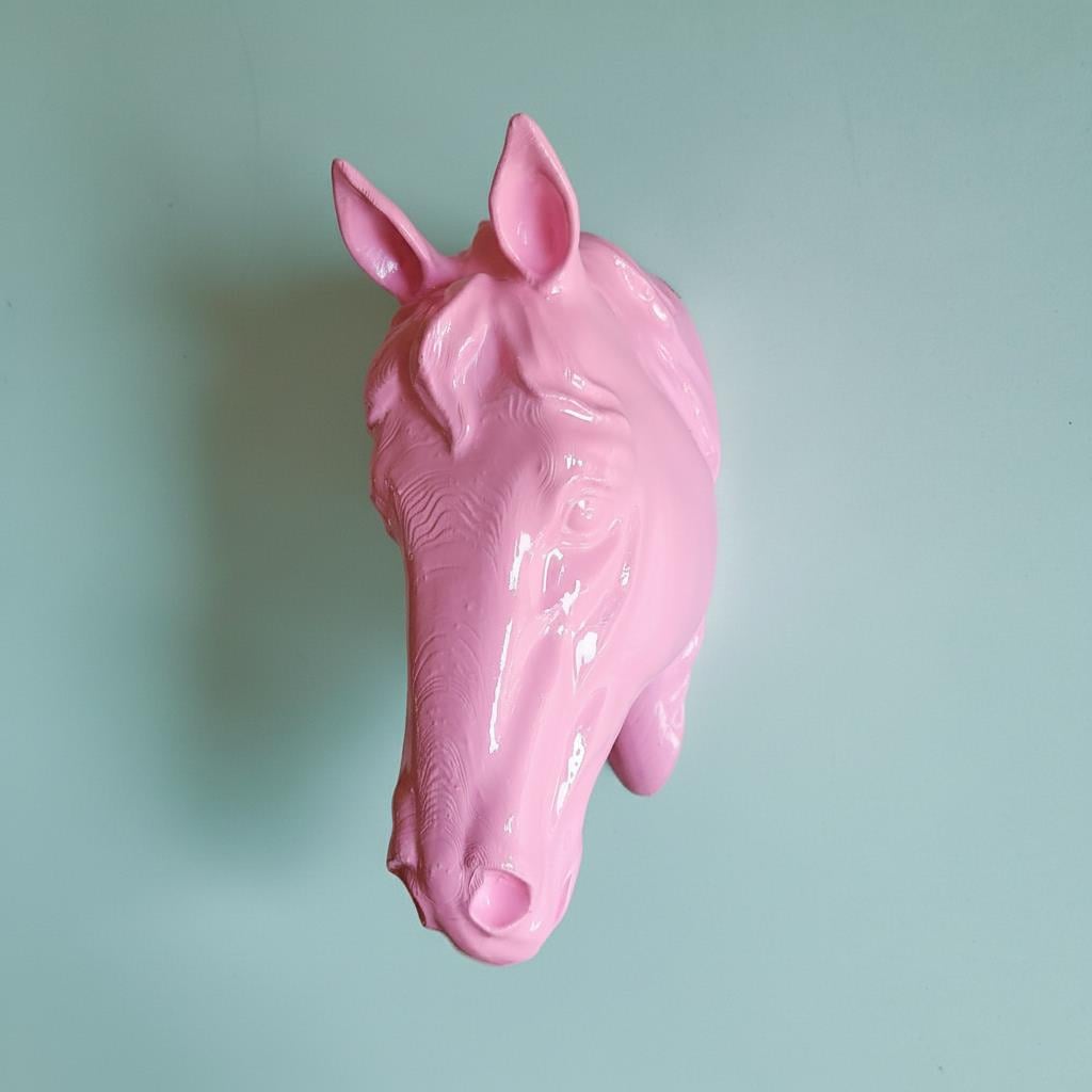 At Kafası Duvar Figürü | Pastel Pembe