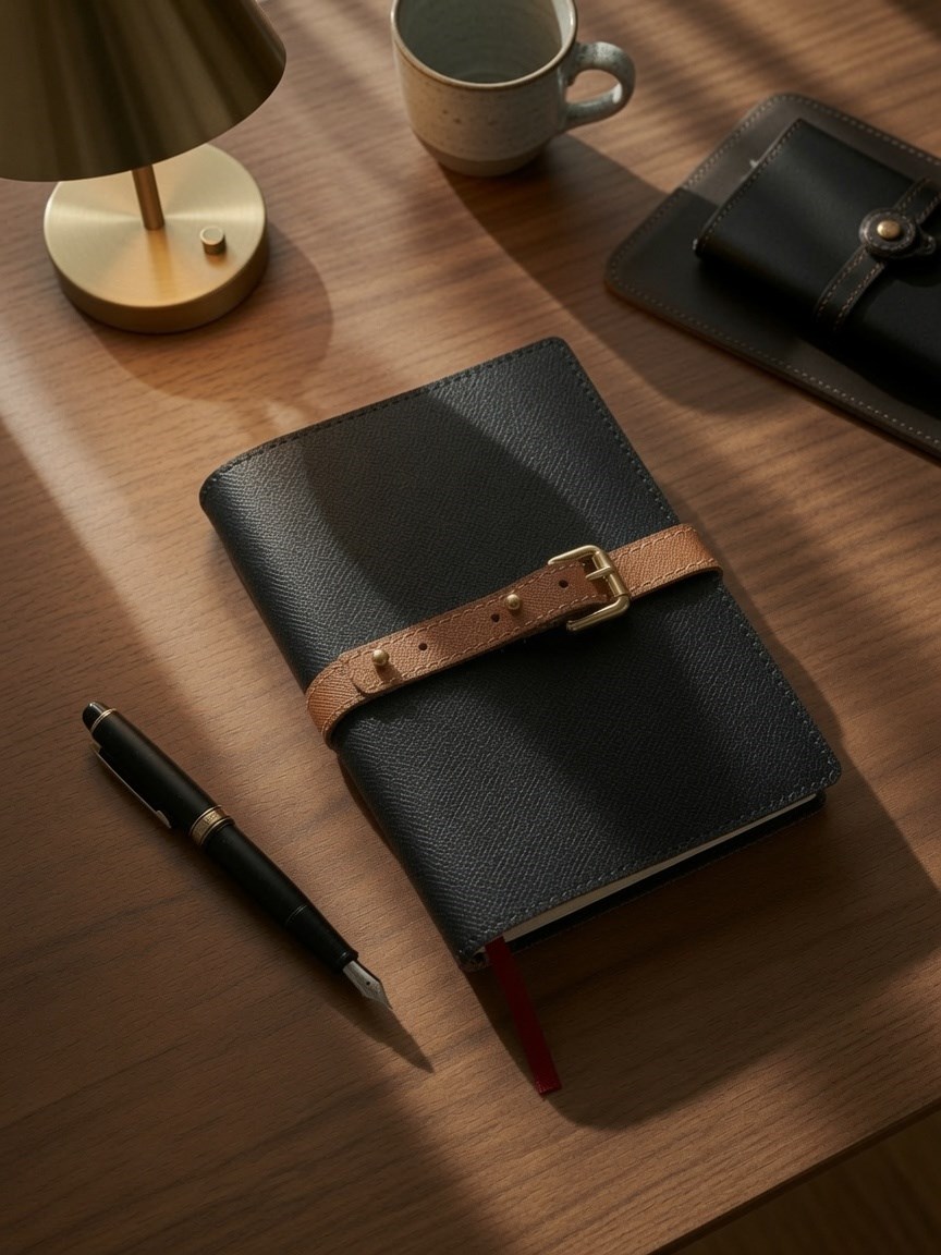 Deri Siyah/Taba Defter Kılıfı