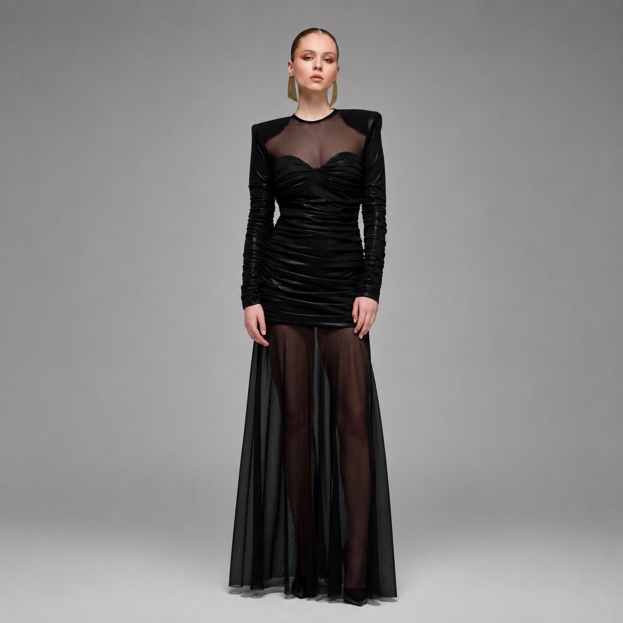 Eira Ruched & Tulled Maxi Dress