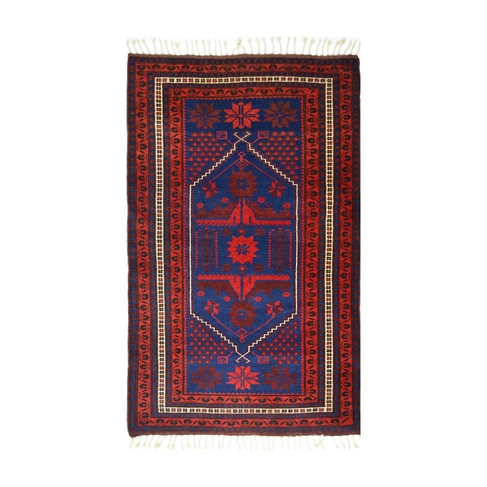 El Dokuma Lacivert Kırmızı Renk Yağcıbedir Halısı 133x194 cm