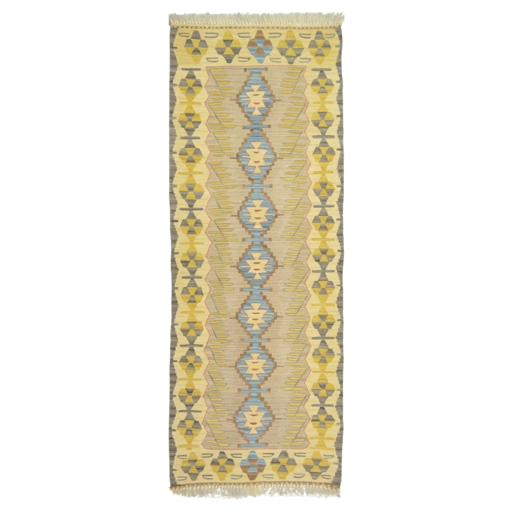 El Dokuma Sarı ve Mavi Renk Uşak Kilim Yolluk 60x170 cm