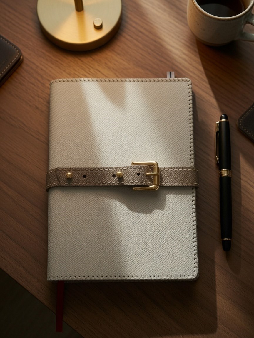 Gri-Bej Deri Defter Kılıfı