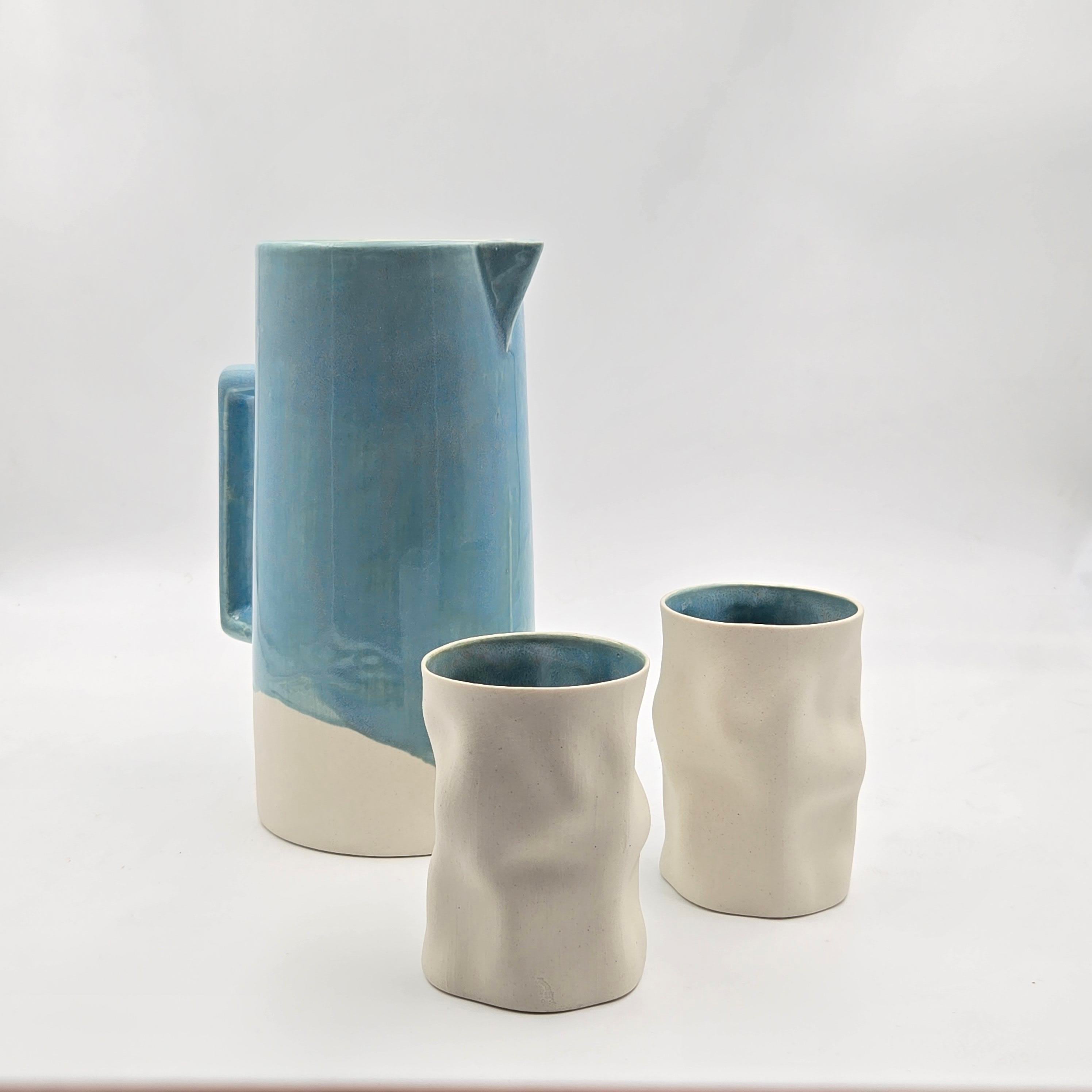 Hiandco Collective /Seramik Sürahi ve Bardak Seti- Blue Pearl