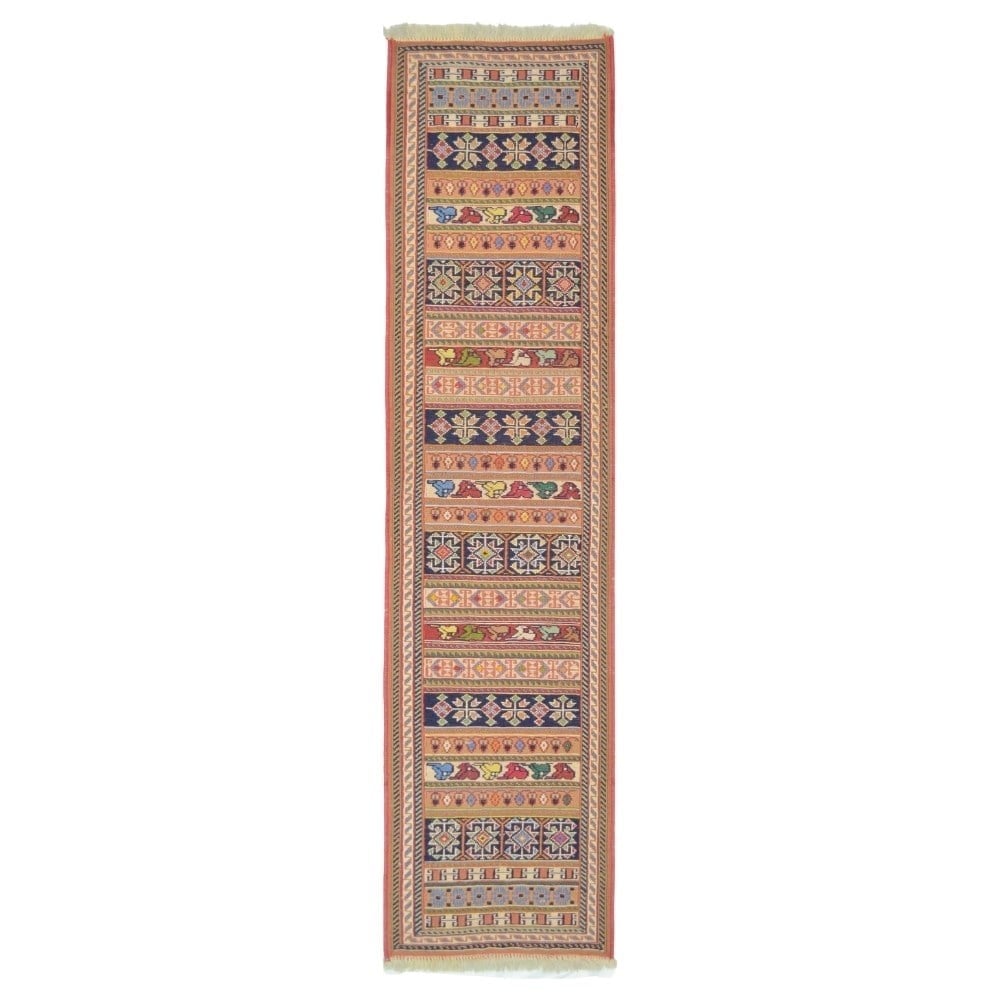 İran Zolanvari El Dokuma Kiremit Rengi Sumak Kilim Yolluk 34x143 cm