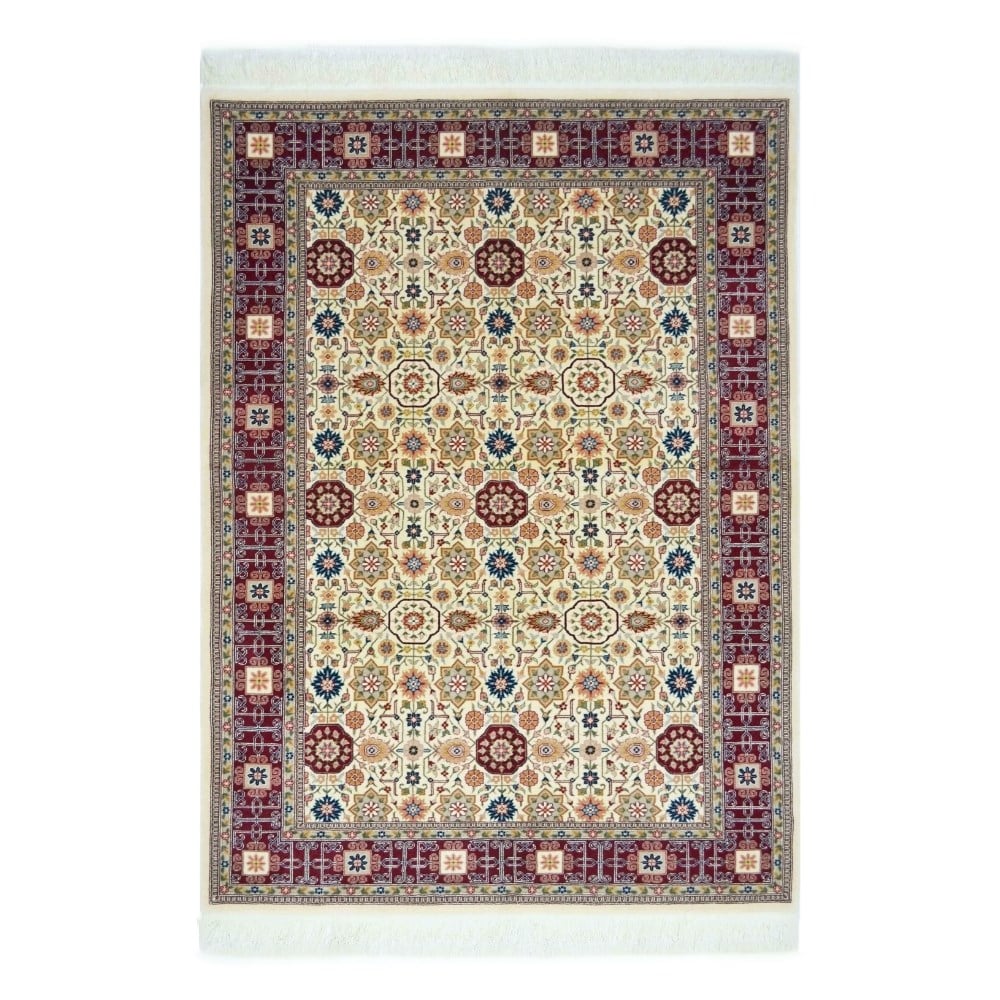 Kafkas Model Bordo ve Bej Renk Yünden El Dokuma Hereke Halısı 124x185 cm