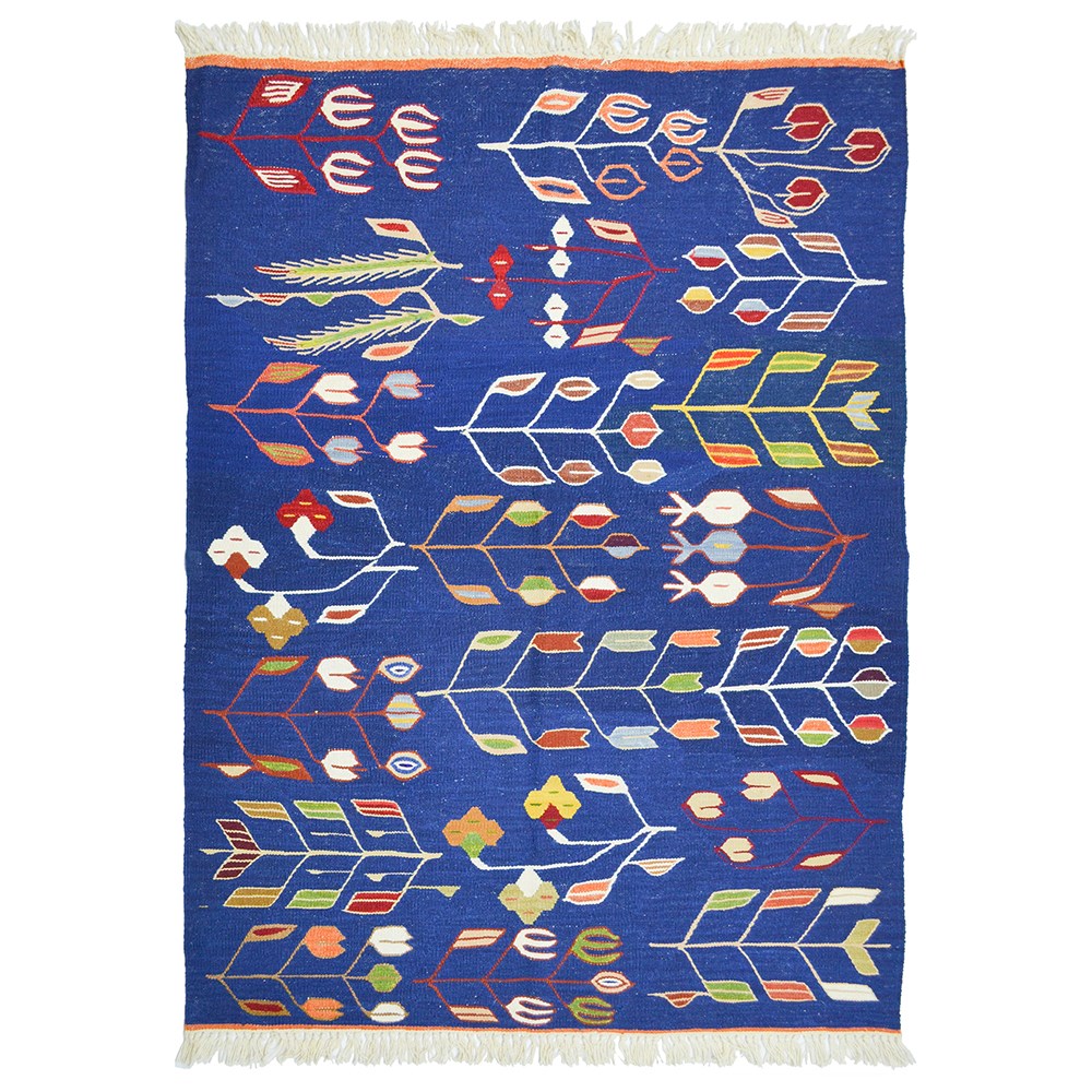 Lale ve Buğday Başağı Motifli El Dokuma Uşak Kilim 122x172 cm