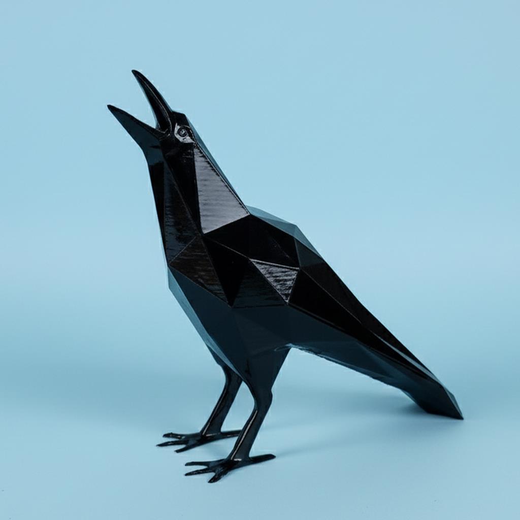 Low Poly Karga Figürü | Siyah
