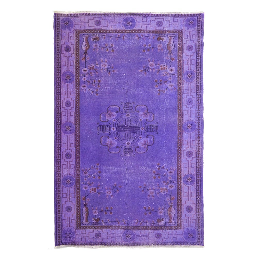 Mor Renk Vintage Çiçek Desenli Isparta Halısı 160x260 cm