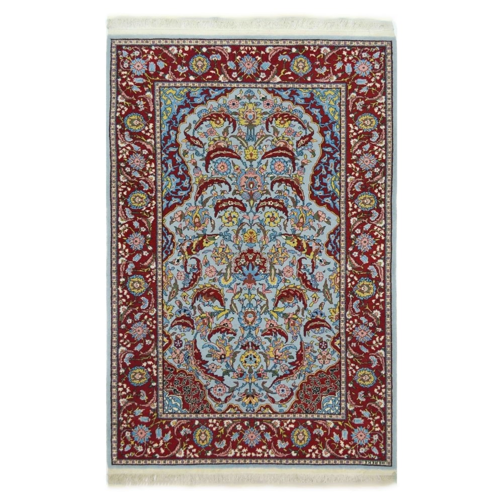 Orijinal Sümerbank Mihraplı Hereke El Dokuma Mavi ve Bordo Renk Yün Halı 112x181 cm