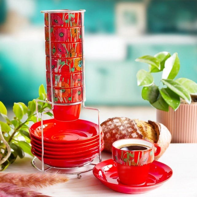 Pylones Espresso Bardak/ Fincan Seti - Cafe Colore - Coquelicots