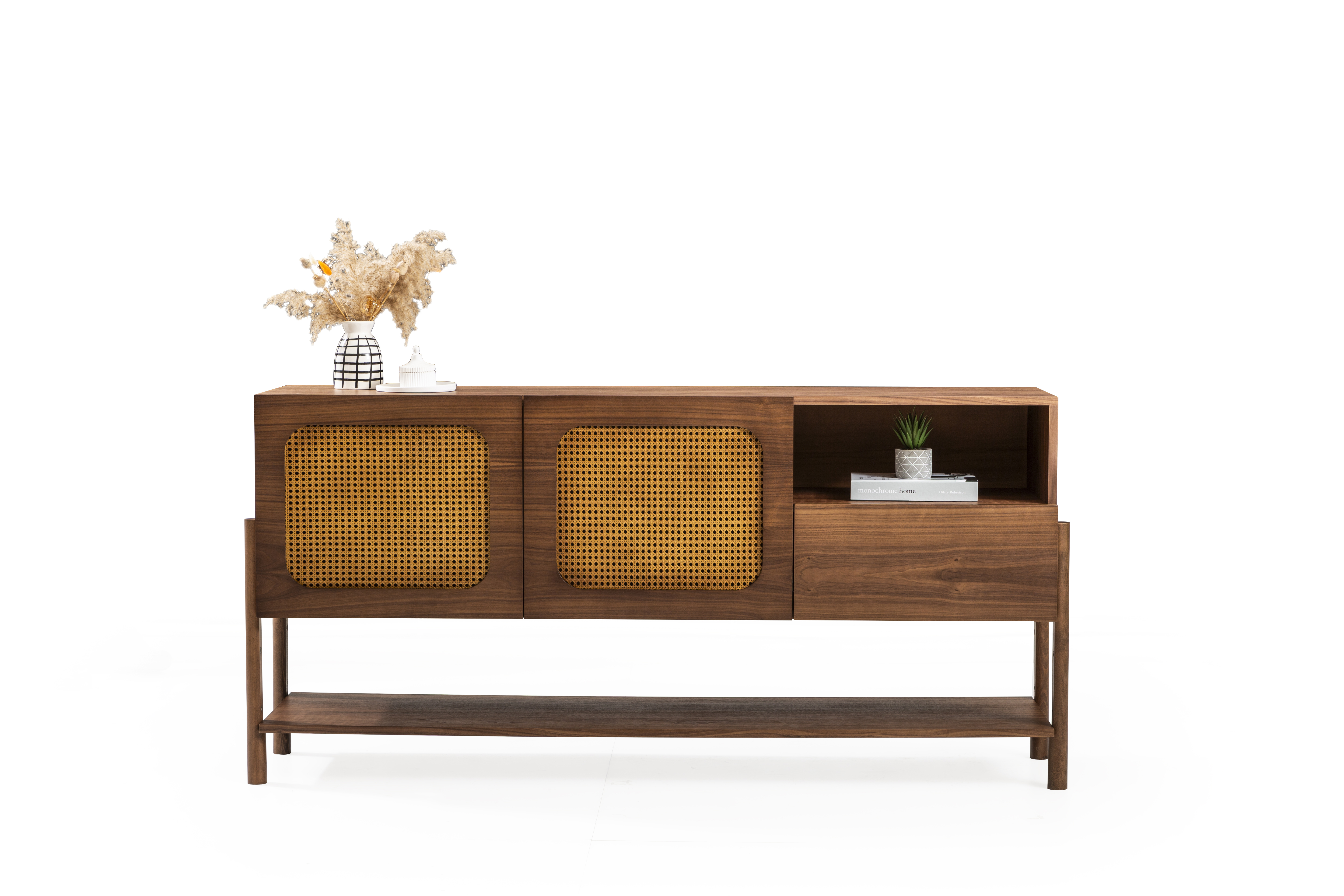 Rattan Konsol Ahşap Gövde Masif Ayak