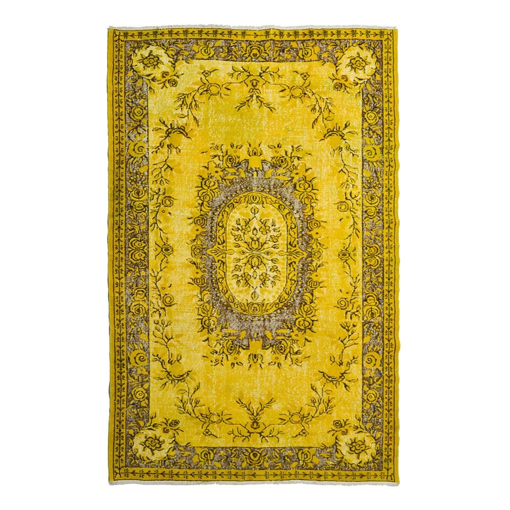 Sarı Renk Kabartmalı Vintage Isparta Halısı 170x280 cm