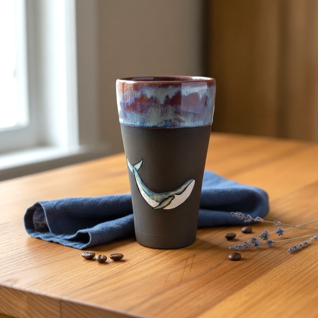 Stoneware Balina Figürlü Siyah Bardak