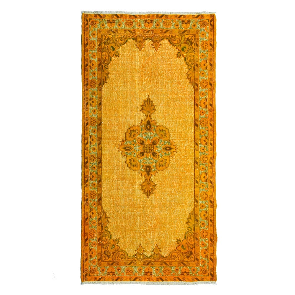 Turuncu Renk Kabartmalı Vintage Isparta Halısı 90x200 cm