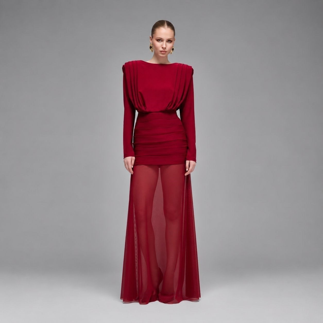 Vigdis Pleated & Tulled Maxi Dress