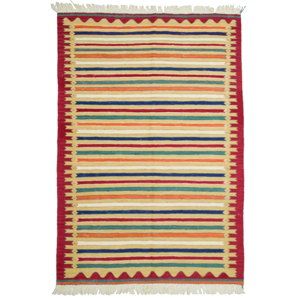 Yünden El Dokuma Çizgili Uşak Kilim 108x173 cm