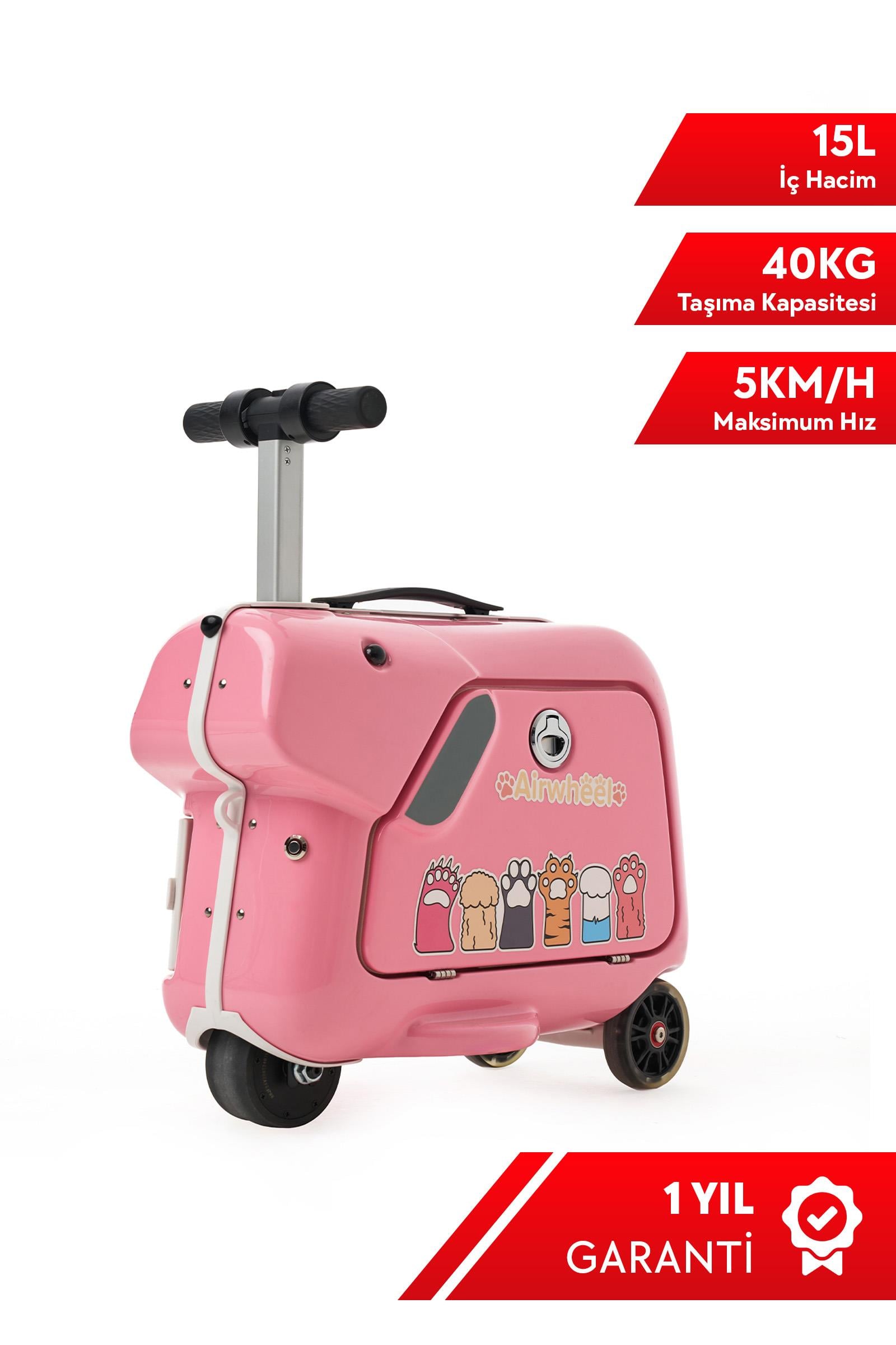 Airwheel SQ3 Çocuklar İçin Elektrikli Binilebilir Scooter Valiz - Pembe