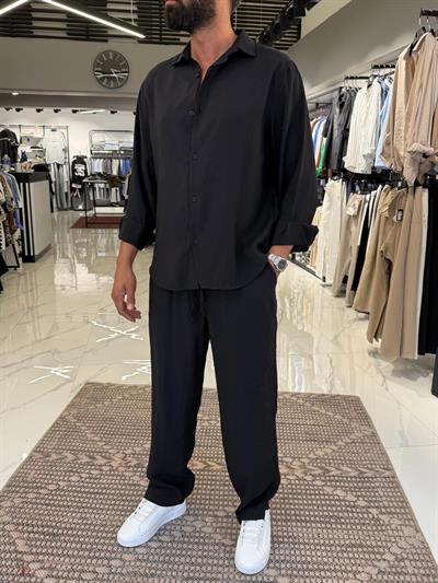 Tensel Kumaş Oversize Kalıp Takım Siyah