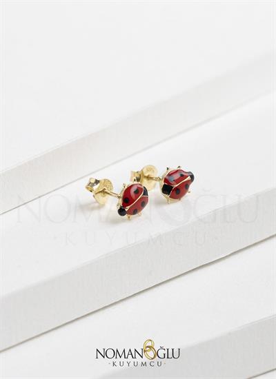 14 Ayar Uğur Böceği Küpe