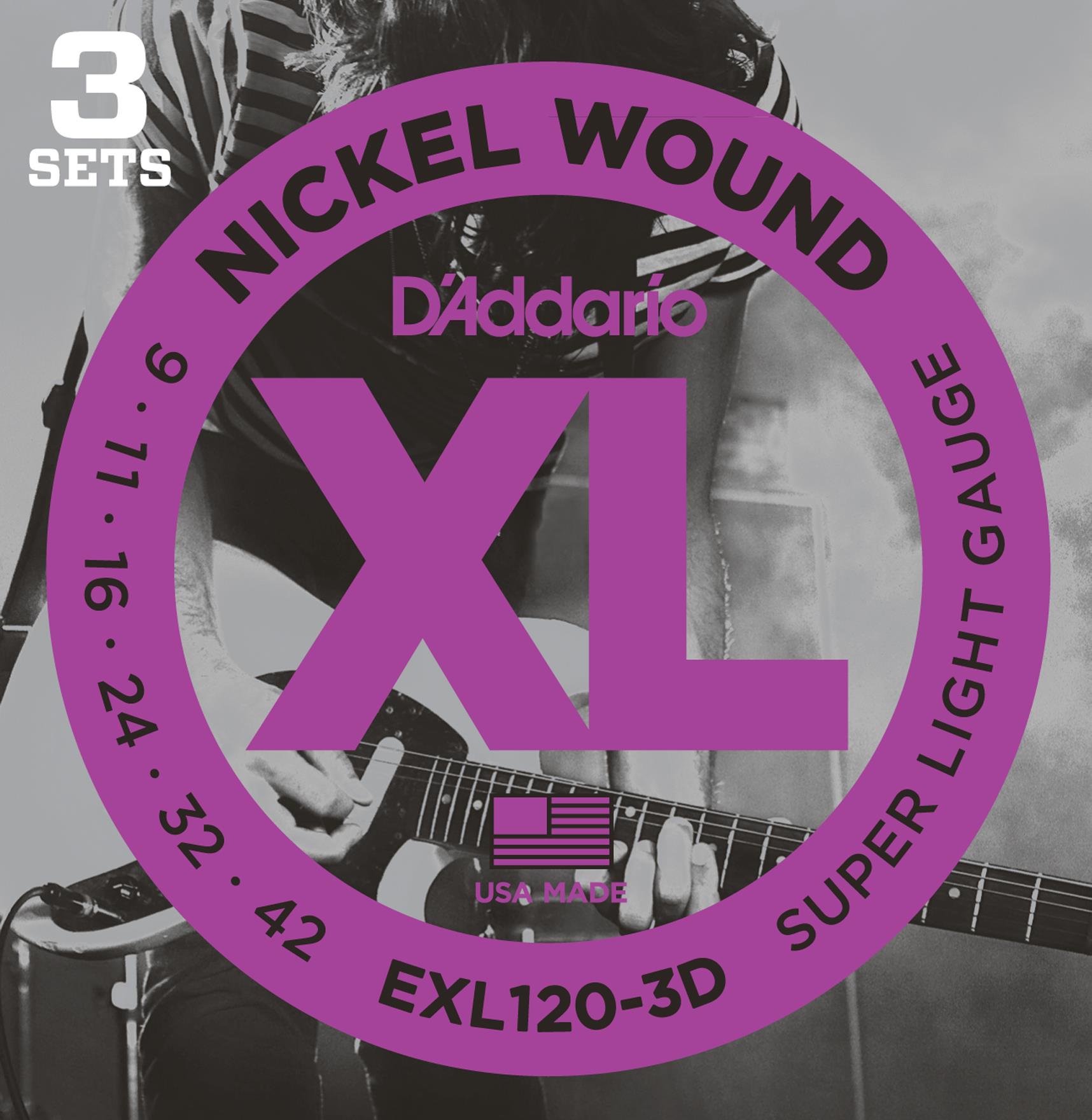 DADDARIO EXL120-3D (3 SET) ELEKTRO GİTAR TEL SETİ, XL, 9-42, SUPER LIGHT