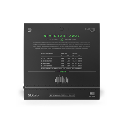 DADDARIO XTB45105 BASS GİTAR TEL SETİ, 4 TELLİ,XT, 45-105, LONG SCALE