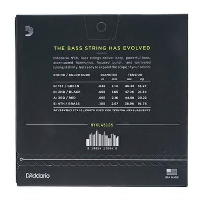 DADDARIO NYXL45105 BASS GİTAR TEL SETİ, NYXL SERİSİ, LONG SCALE, 4 TELLİ