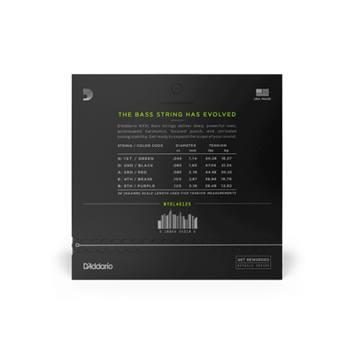 DADDARIO NYXL45125 BASS GİTAR TEL SETİ, NYXL SERİSİ, LONG SCALE, 5 TELLİ