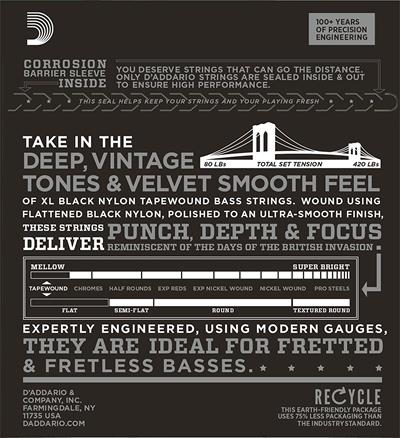 DADDARIO ETB92S BASS GİTAR TEL SETİ, 50-105, XL NYLON TAPEWOUND, MEDIUM SHORT