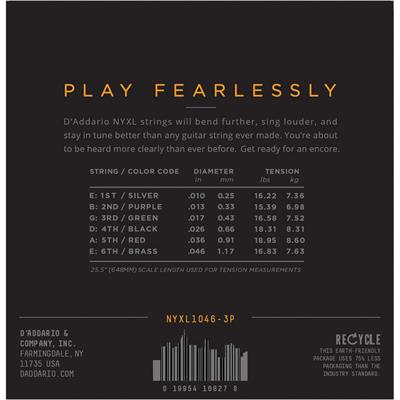 DADDARIO NYXL1046-3P ELEKTRO GİTAR TEL SETİ, 3 LÜ PAKET,  REGULAR LIGHT