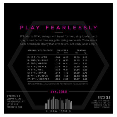 DADDARIO NYXL0980 ELEKTRO GİTAR TEL SETİ, 09-80, 8 TELLİ, SUPER LIGHT