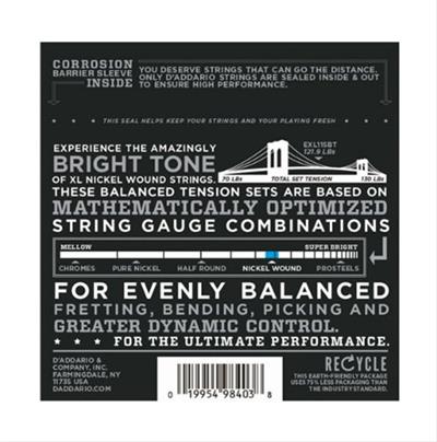 DADDARIO EXL115BT ELEKTRO GİTAR TEL SETİ, XL, 11-50, NICKEL WOUND