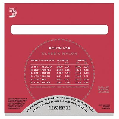 DADDARIO EJ27N 1/2 KLASİK GİTAR TEL SETİ, SILVERPLATED WOUND, NORMAL TENSION