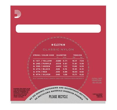 DADDARIO EJ27N KLASİK GİTAR TEL SETİ, 4/4, SILVERPLATED WOUND, NORMAL TENSION