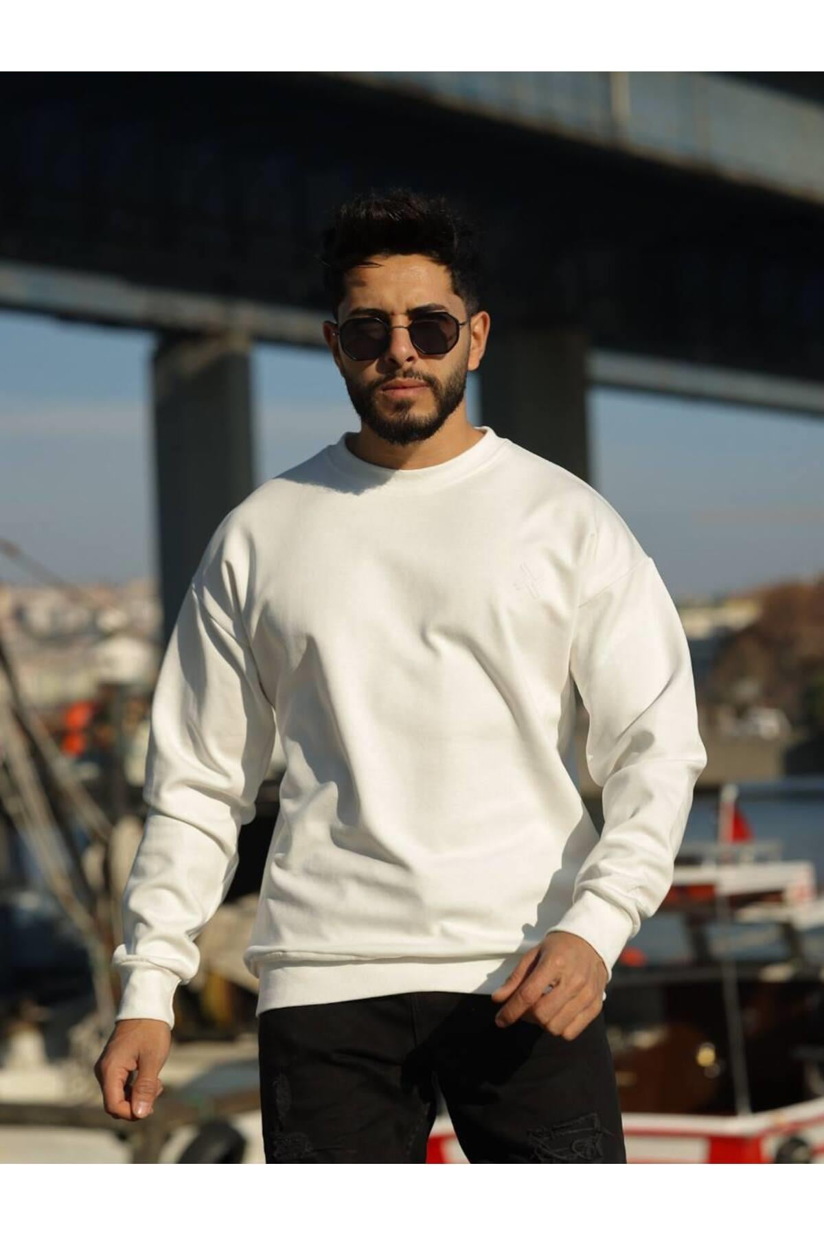 Bisiklet Yaka Oversize Şardonlu Basic Erkek Sweatshirt %95 PAMUK 9901